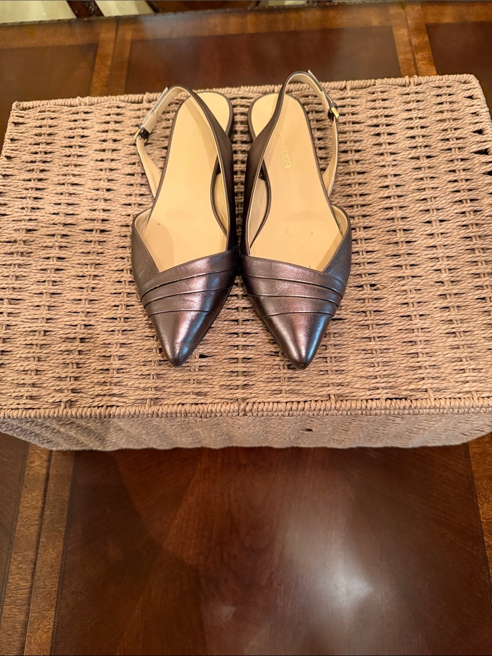 Sergio Rossi Metallic Pointed Slingback Flats